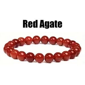 Red Agate Natural Gemstone Beaded Bracelet, 8mm Beads, Unisex Stackable Bracelet